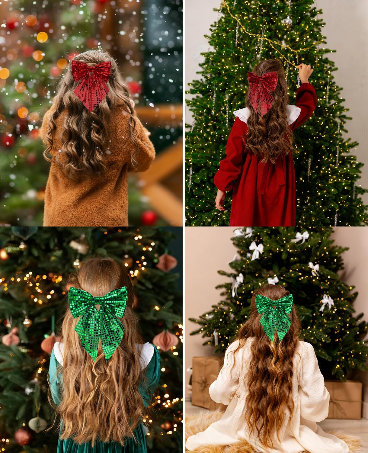 Wecoe 2pcs Christmas Hair Bows Clips - Sparkly Hair Barrettes & Holiday Disco Hair Accessories for Women & Girls