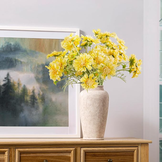 Ceramic Flower Vase, Large Rustic Vase Farmhouse Decorative Tall Vase Floral Pottery Vases for Home Decor Table Living Room Entryway Mantel Bedroom Bathroom Kitchen - 12" D