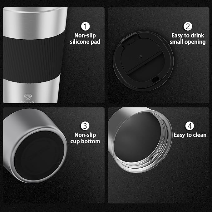 CS COSDDI 12 oz Stainless Steel Vacuum Insulated Tumbler - Coffee Travel Mug Spill Proof with Lid - coffee Cup for Keep Hot/Ice Coffee,Tea and Beer