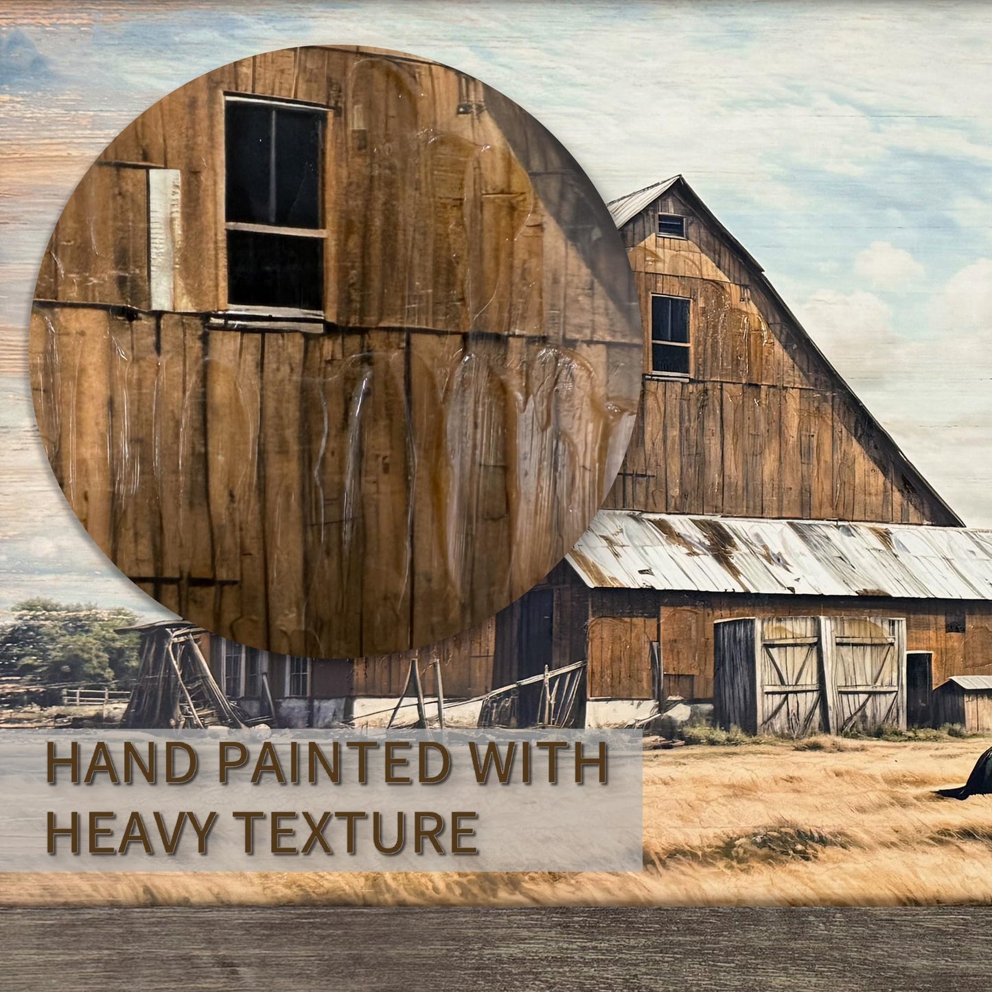 Farmhouse Barn Wood Wall Art: Framed Rustic Farm House Windmill Retro Truck Countryside Old Car Landscape Prints Picture Decor for Bedroom Bathroom Home Office 24" x 12"