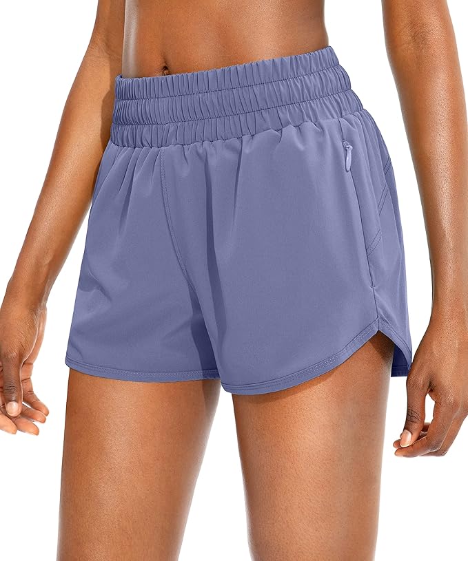 SANTINY Women's Running Shorts with Zip Pockets High Waisted Athletic Workout Gym Shorts for Women with Liner