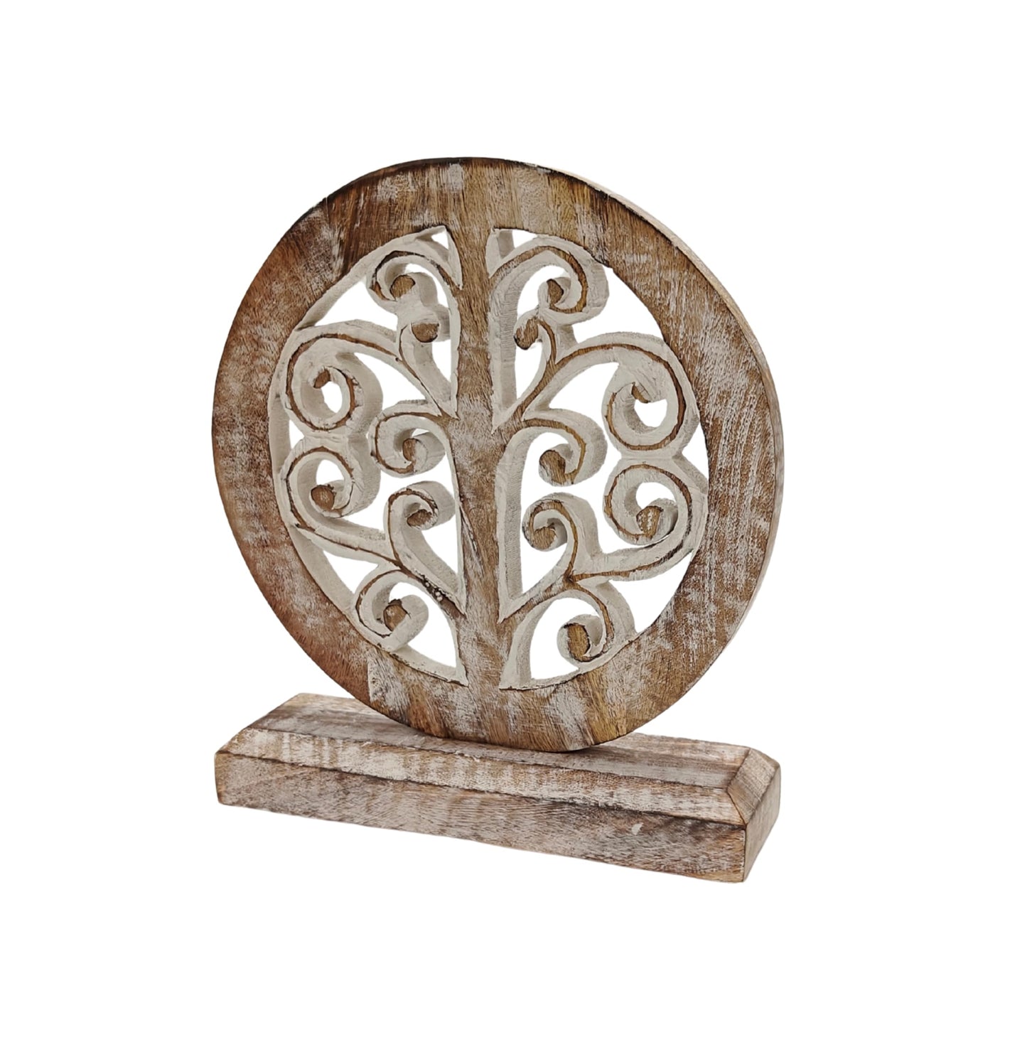 VANIYA CRAFTS® Handmade Wooden Tree of Life Sculpture – Carved Table Decor Statue for Home, Office, Bedroom, or Living Room | Gift Decoration (Antique White)