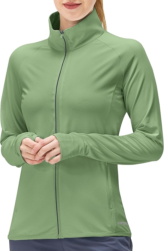 Women's UPF 50+ UV Sun Protection Clothing Long Sleeve Athletic Hiking Shirts Lightweight SPF Zip Up Outdoor Jacket