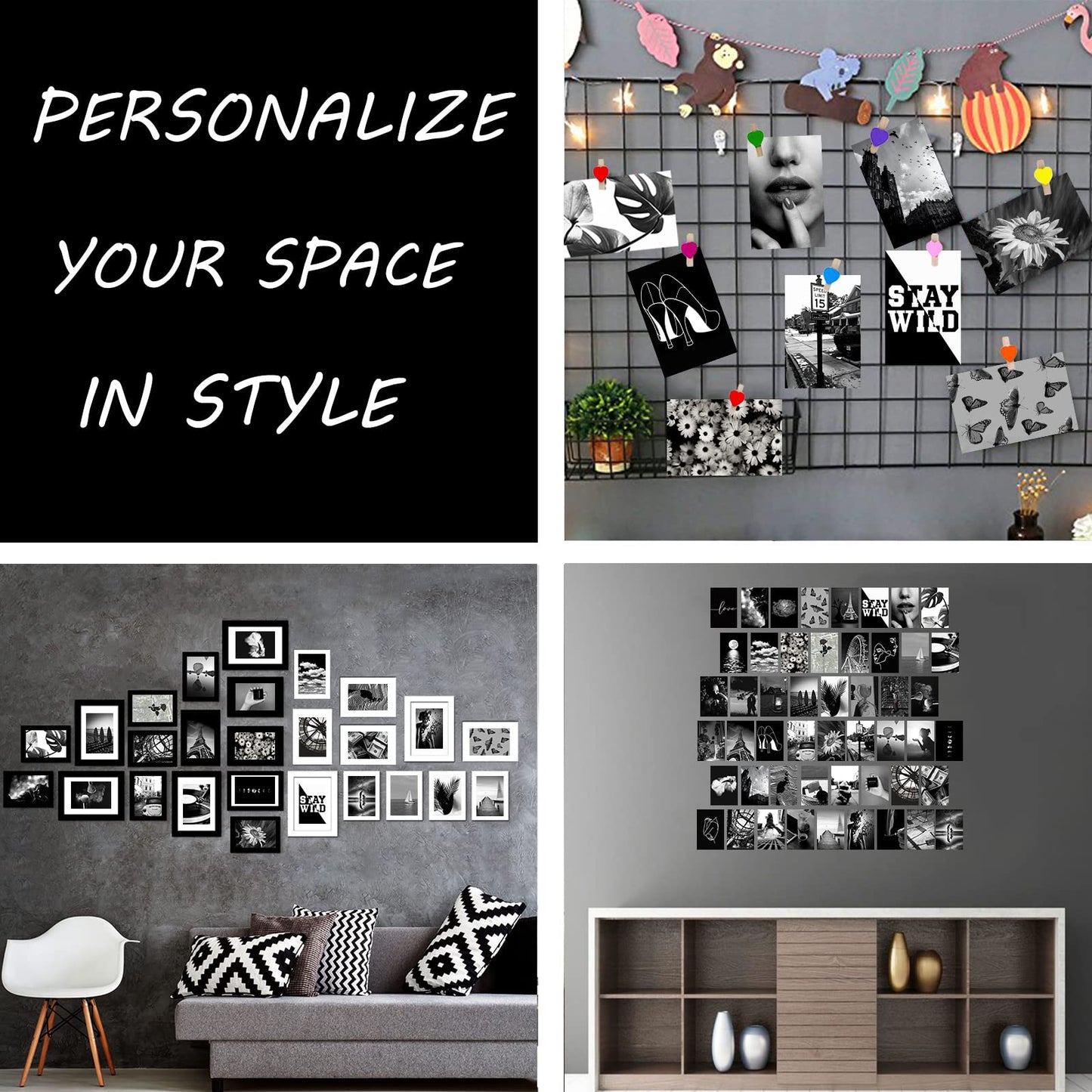 Yasowdkel Black White Aesthetic Wall Collage Kit, Aesthetic collage kit, 50PCS 4x6 Inch Picture Collage Kit for Wall Aesthetic,Black picture wall collage,Dorm Wall Decor, Cute Wall Decor for Teen