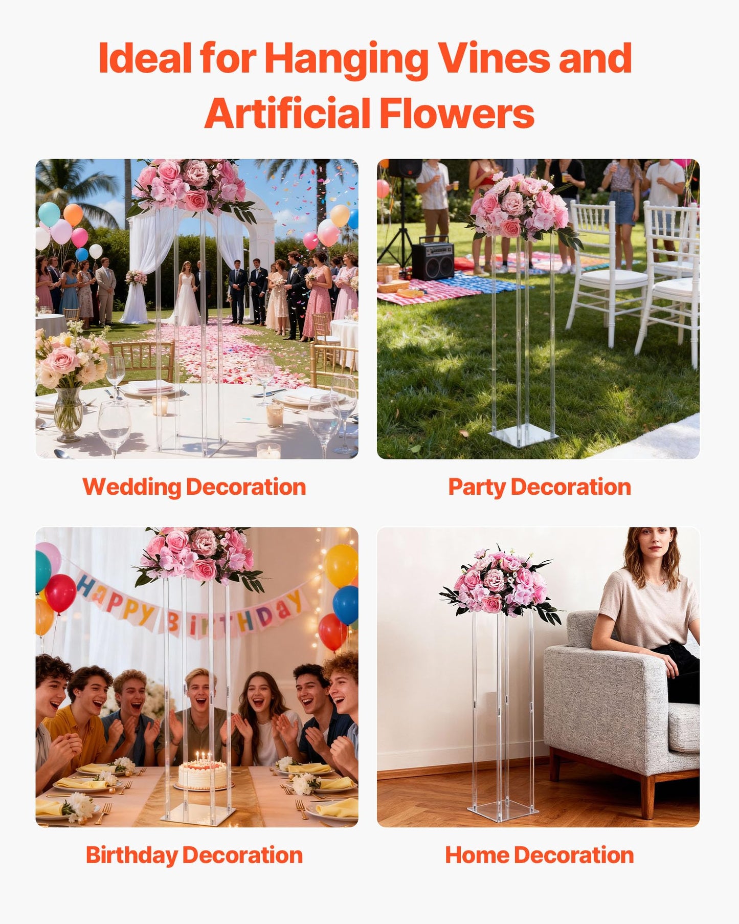 VEVOR Wedding Flower Stand, 10PCS 31.5-inch Column Flower Stand, Floral Stands with Acrylic Laminate, Cylindrical Cubic Floral Display Rack for Wedding, Party, Birthday, Home, Centerpiece Stands