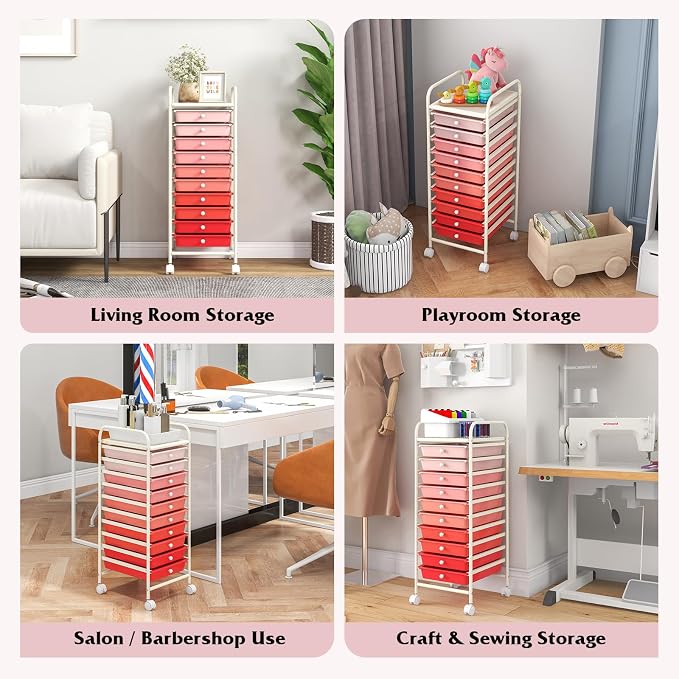 Giantex 10-Drawer Storage Cart w/Universal Wheel, Rolling Cart w/Handle, Home Organizer Storage Unit w/Removable Drawers, Trolley Utility Cart for Kitchen Makeup Living Room Office Play Room