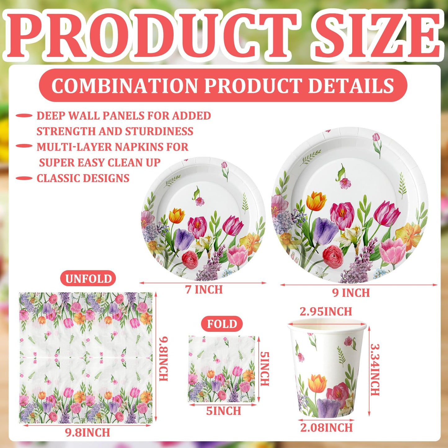 Hsei 250 Pcs Tulip Floral Plates and Napkins Party decorations Disposable Tableware Sets Baby Shower Birthday Party Supplies Serves 50 Guests Dinnerware Baby Bridal Shower Party Favors