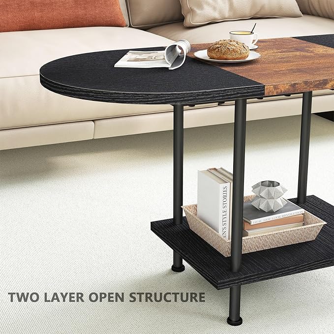 Coffee Tables, Modern Center Table with Storage Shelf, 2-Tier Table for Living Room, Modern Two-Tone Design (Mixed Black)