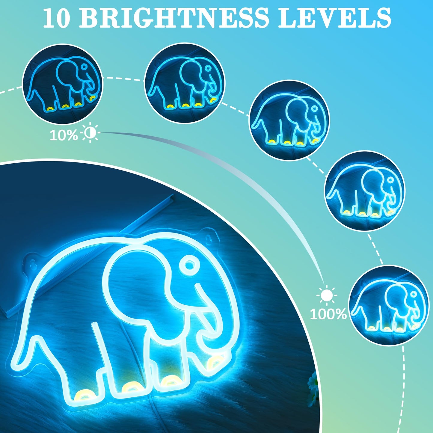 YuanDian Elephant Neon Sign, Animal Neon Lights for Bedroom Living Room Wall Decor, Birthday Party Gifts for Kids Adults People Who Like Elephants