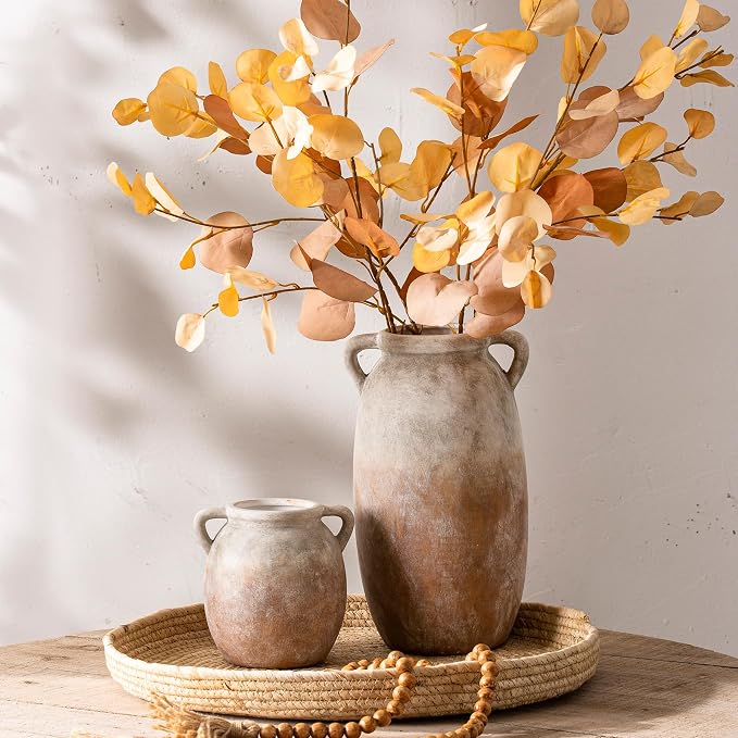 Dobbyby Ceramic Flower Small Vase 6 inch Farmhouse Rustic Vase Decorative Pottery Terracotta Vases for Home Decor Table Mantle Fireplace Living Room Bathroom Wedding Centerpiece