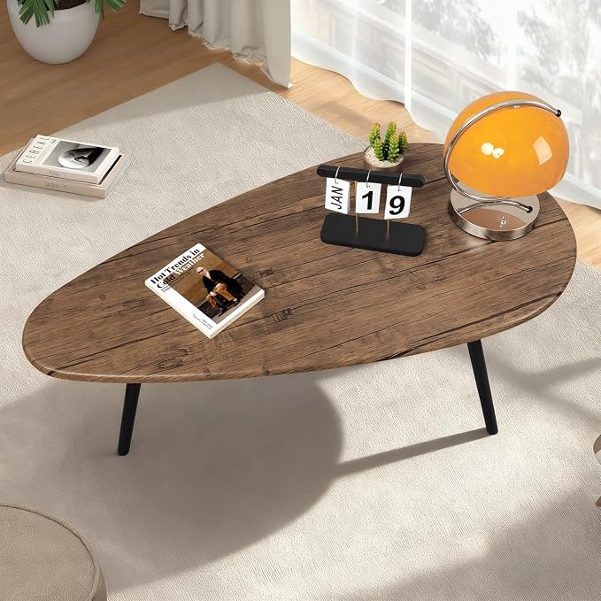 Coffee Table Modern Oval Coffee Tables Retro Center Table for Small Space Mid Century Rustic Accent Table for Living Room Home Office, Easy Assembly 22" D x 43" W x 18" H