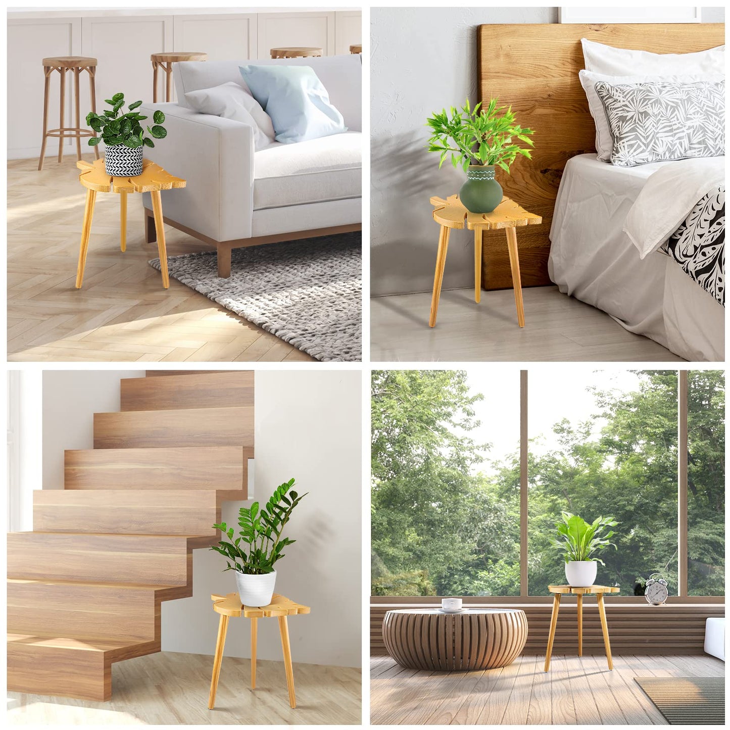 IKEPAHOK Plant Stool Stand for Indoor Use, Pine Wood Monstera Pot Holder, Decorative Corner Flower Table for Living Room, Tall Tripod Planter Rack for Home Office Patio Bedroom