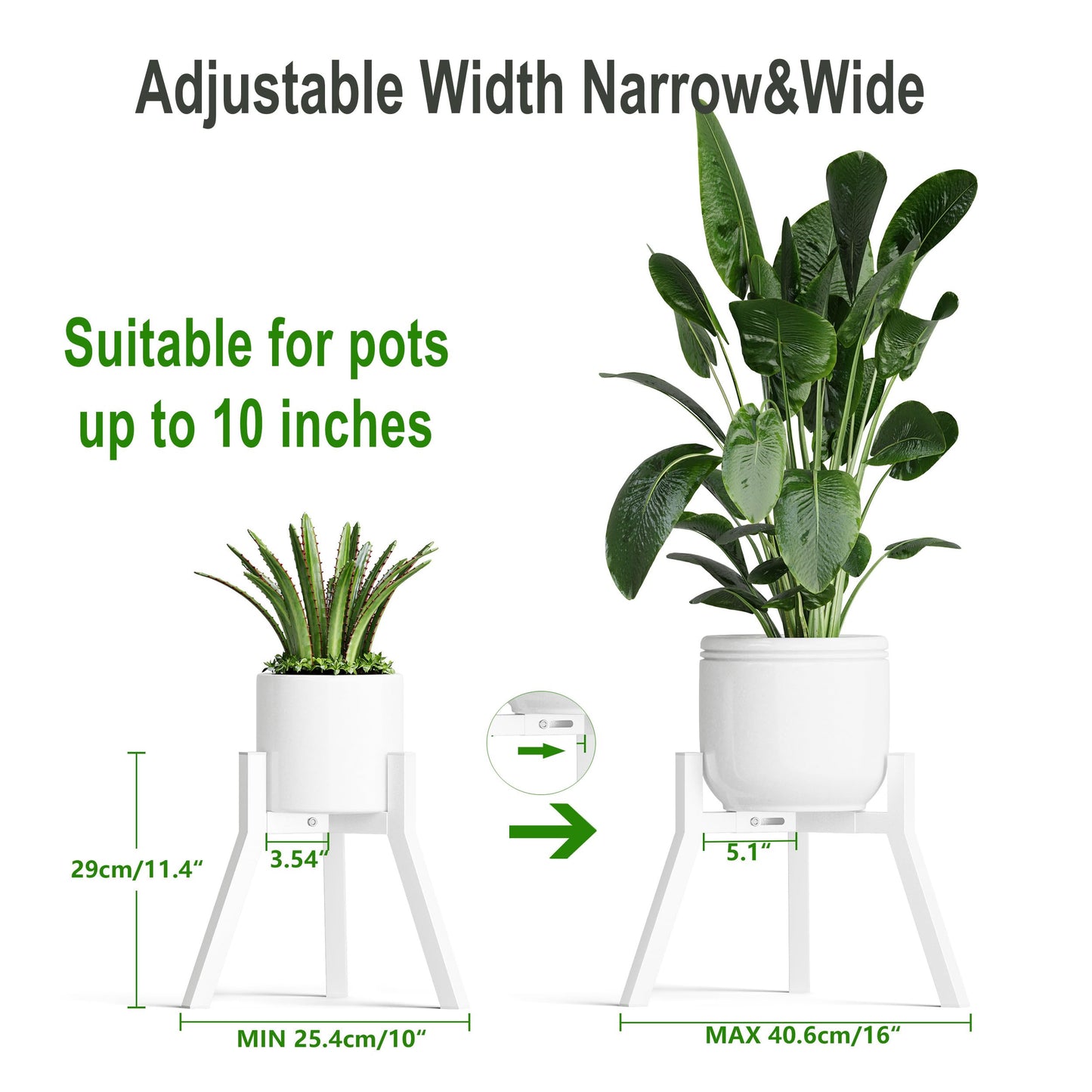 IRCPEN Adjustable Plant Stands Set of 2, Metal Small Plant Holder, Heavy Duty Stable Flower Holder Stand Rack for Various Pot Sizes Indoor Outdoor Corner Living Room Balcony Office White PS-007WH-2