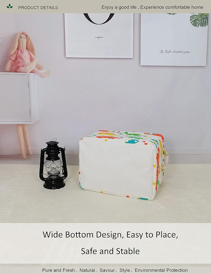 Rectangular Folding Laundry Basket, waterproof Canvas Basket,gift basket,Suitable for children's room,Office,Clothes,Toys Storage（Dinosaur Paradise）