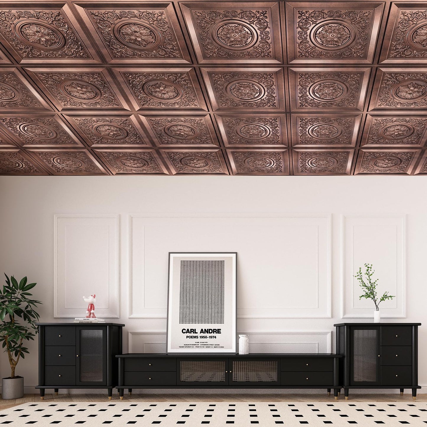 WOWSTAR 12-Pack 24"x24" 3D Drop Ceiling Tiles, Waterproof Glue up Ceiling Panels, Antique Copper