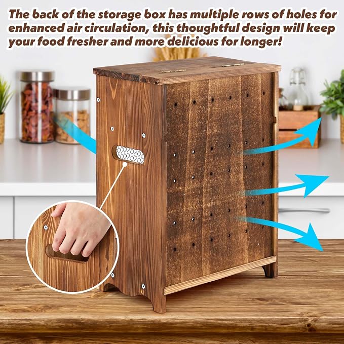 Colingmill Wooden Potato Onion Storage Bin for Kitchen Counter, Farmhouse Vegetable Storage Cabinet with Mesh Door & Lid Rustic Countertop Potato Organizer for Onion Garlic Bread, 11.8 x 6.8 x 16 Inch
