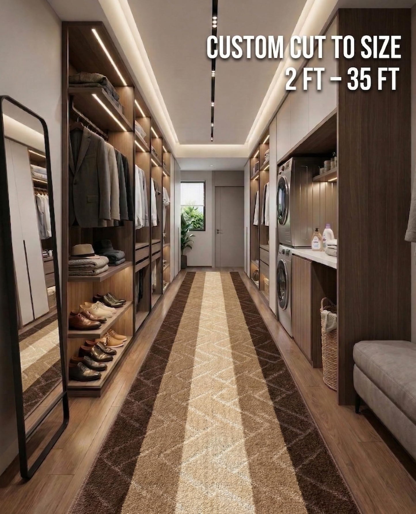 BestHomeCustom Custom Size Hallway Runner Rug Brown-Beige Color 31 inch Wide Select Your Length Non-Slip (Skid Resistance) Rubber Backing 6 feet x 31 inch