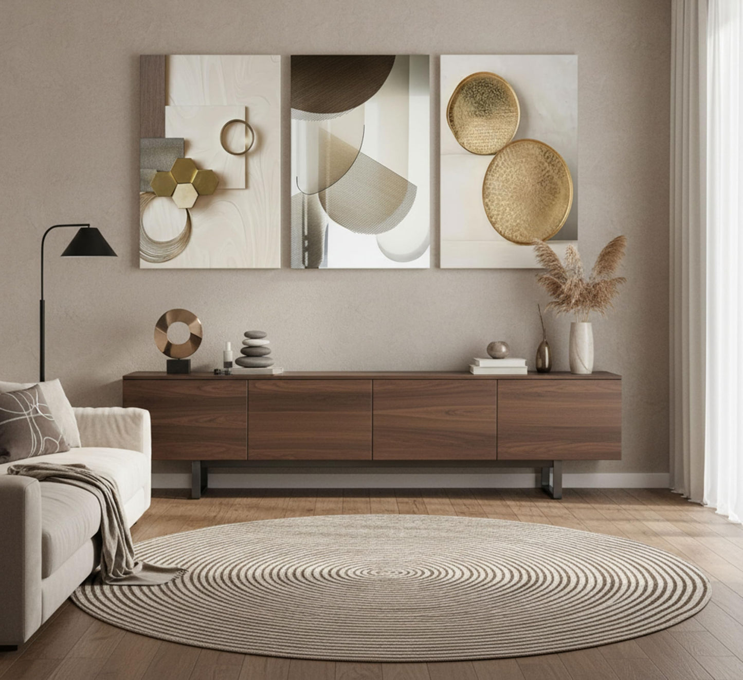 3 Pcs Abstract Gold Geometric Boho Canvas Wall Art Mid Century Modern Minimalist Aesthetic Luxury Metal Artwork Pictures Wall Decor Posters Prints for Living room Bedroom Office Home Decoration