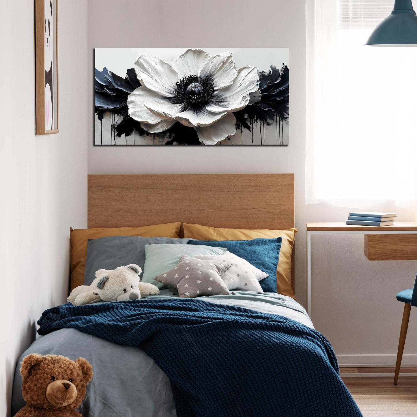 HUBOSKN Flower Canvas Wall Art for Living Room - Black and White Wall Art for Bedroom - Modern Wall Decor for Bedroom Women Size 20" x 40"