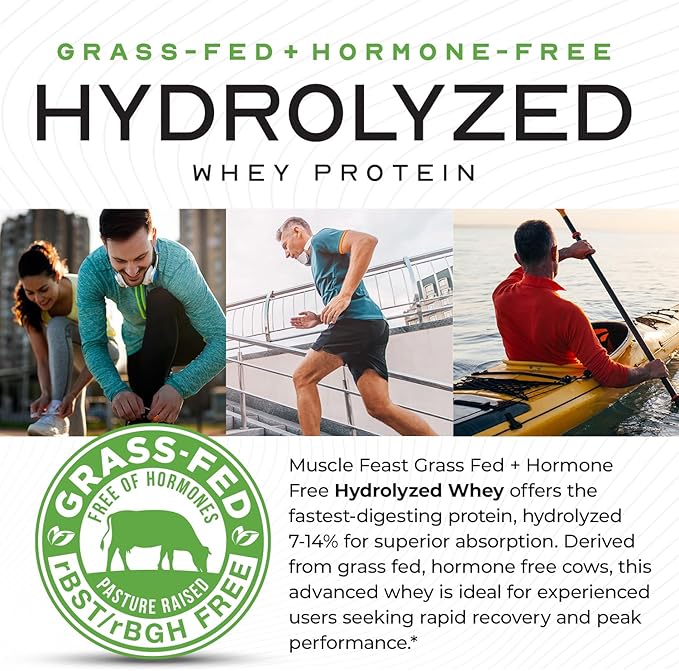 Muscle Feast Hydrolyzed Whey Protein Powder, Grass Fed and All Natural Hormone-Free, Hydro Whey Powder for Men and Women, Gluten Free, Non-GMO, Delicious Hydrolyzed Protein Powder, Vanilla, 2lb