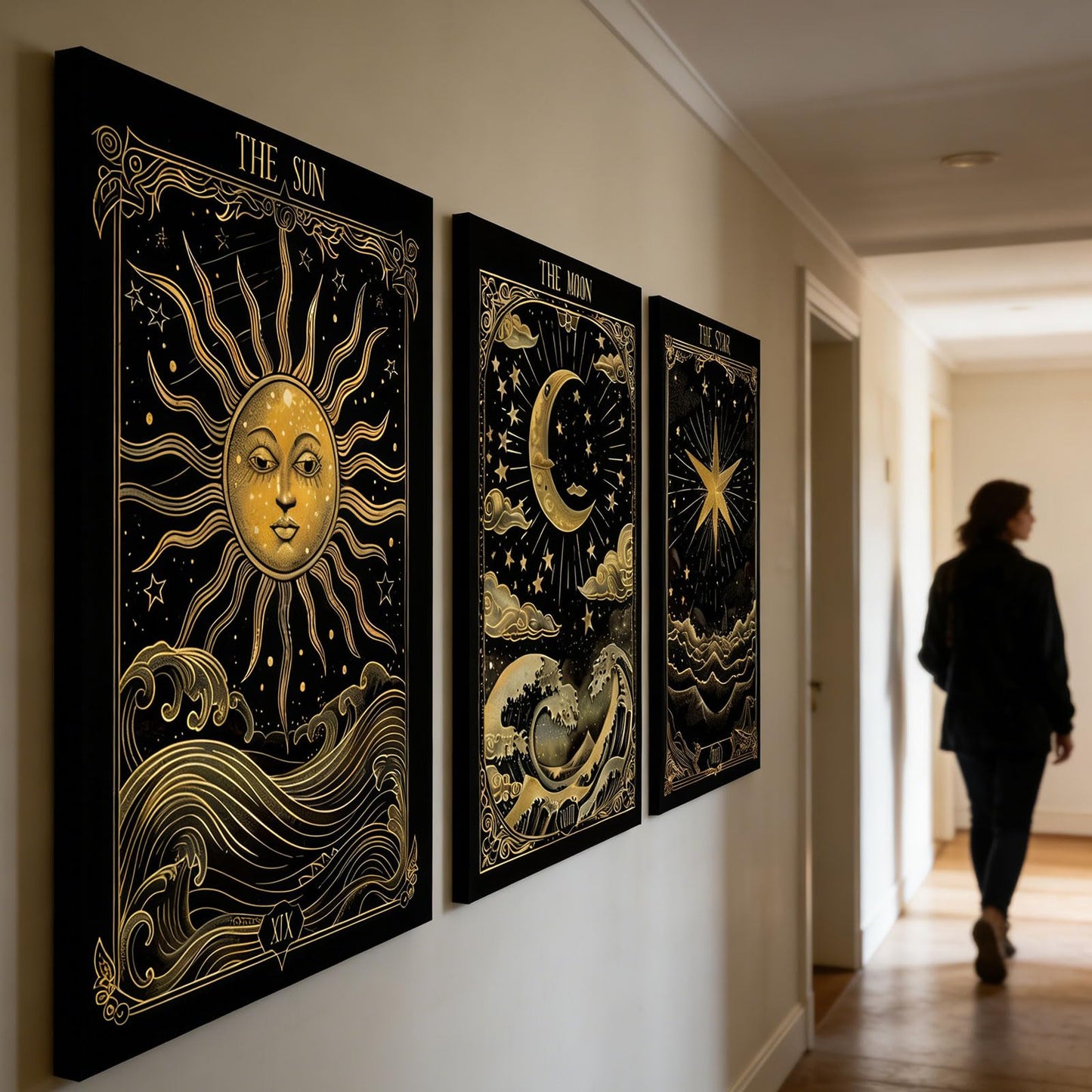 3Pcs Sun And Moon Celestial Canvas Wall Art Tarot Painting Picture Wall Decor astrology Poster Print Artwork for Bed Room Living Room Apartment Bath Room Study room Home Decoration