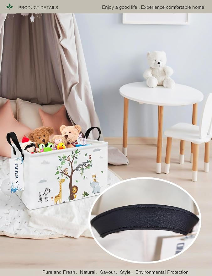 Rectangular Animal Pattern Storage Bin, Decorative Canvas Laundry Basket with Dual Handles, Foldable Toy & Household Organizer, Multipurpose Party Gift Basket for Home Bedroom Dorm