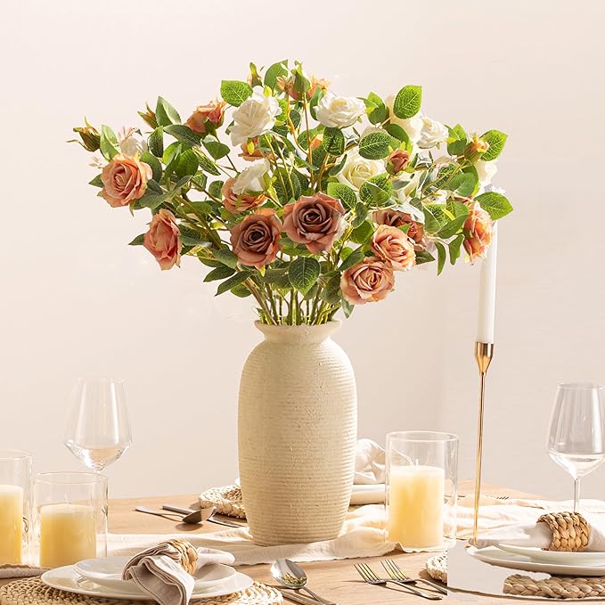 Ceramic Flower Vase, 12.5" Large Rustic Farmhouse Vases Home Decor Tall Pottery Decorative Pampas Vase for Table Living Room Entryway Mantel Bookshelf Bedroom Bathroom Kitchen - W