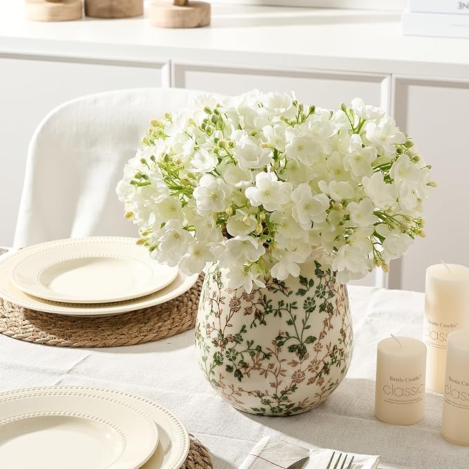 SIDUCAL Ceramic Vintage Pastoral Vase, 7.2 Inch Chinoiserie Floral Vase, Retro Ice Cracked Rustic Farmhouse Vases for Home Decor, Living Room, Bookshelf, Office, Tuscan Decor, Green and Beige