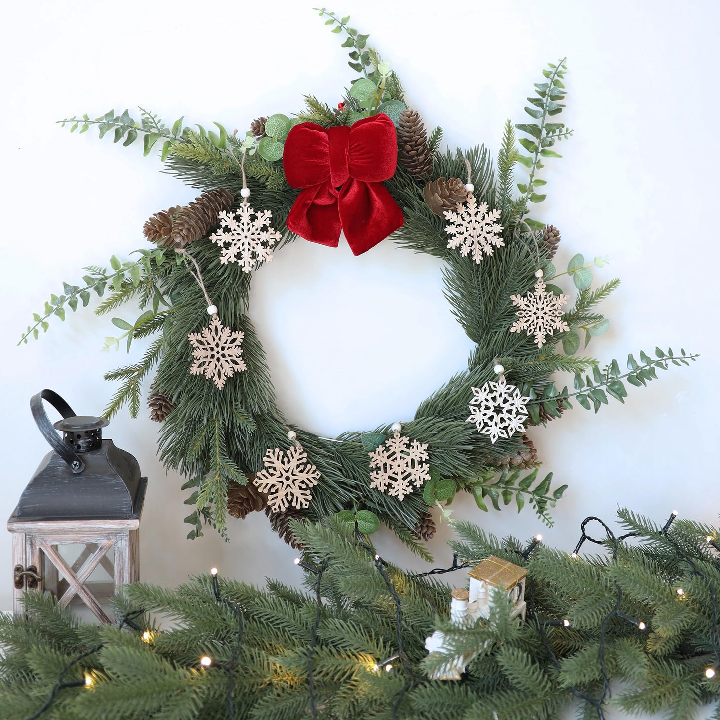 16pieces Wooden Snowflake Ornaments, 3inch Rustic Snowflakes Christmas Ornaments for Crafts Christmas Tree Boho Winter Decoration Gifts 8 Styles