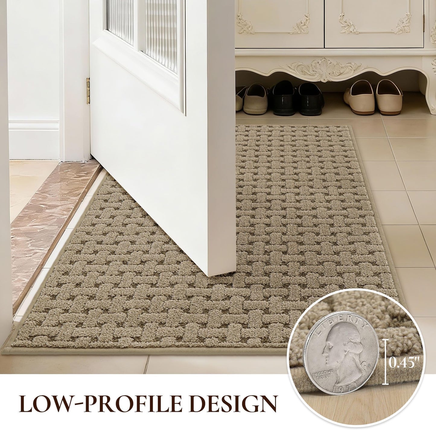 FLOORHUG Door Mat Indoor Entrance 20x32, Non-Slip Washable Doormats Entry Way Mats, Dirt Resistant and Absorbent Welcome Mat, Easy Clean Low-Profile Doormat, Front Door, Inside Entrance, Beige