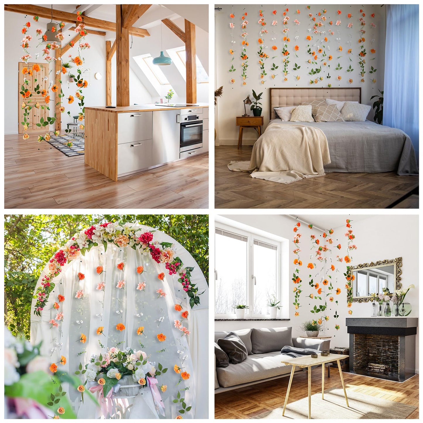 XunYee 6 Pcs 35.4 ft Flower Garlands Artificial Wildflower Vines Floral Hanging Backdrop Fake Flower Garlands Faux Silk Wildflower Vine for Wedding Bridal Shower Home Garden Wall Arch Decor(Rose)