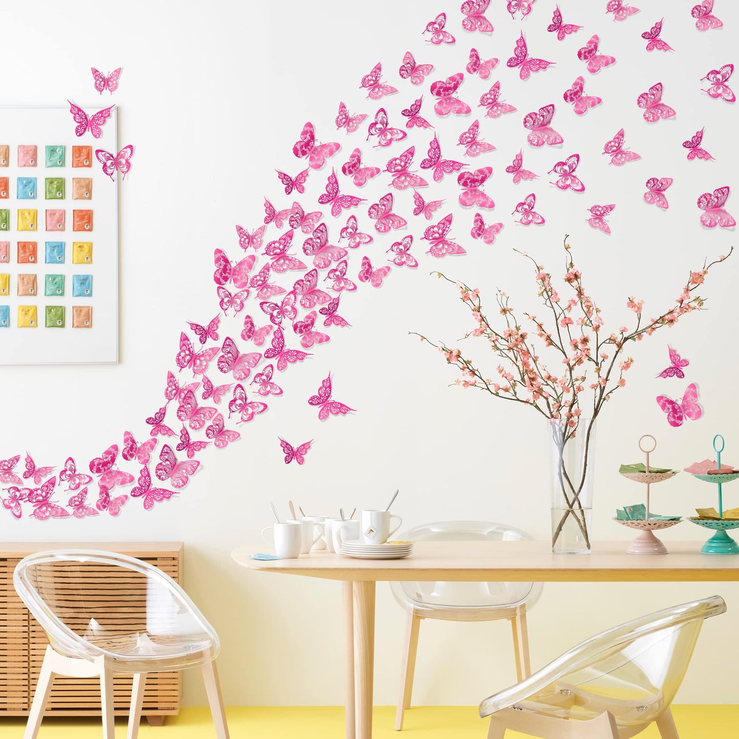 3D Butterfly Wall Decor 60pcs 5 Styles 3 Sizes Butterflies Wall Sticker Removable DIY Hollow PVC Butterfly Wall Decals for Kids Baby Bedroom Girls Teens Nursery Classroom Wedding Birthday Cake Party