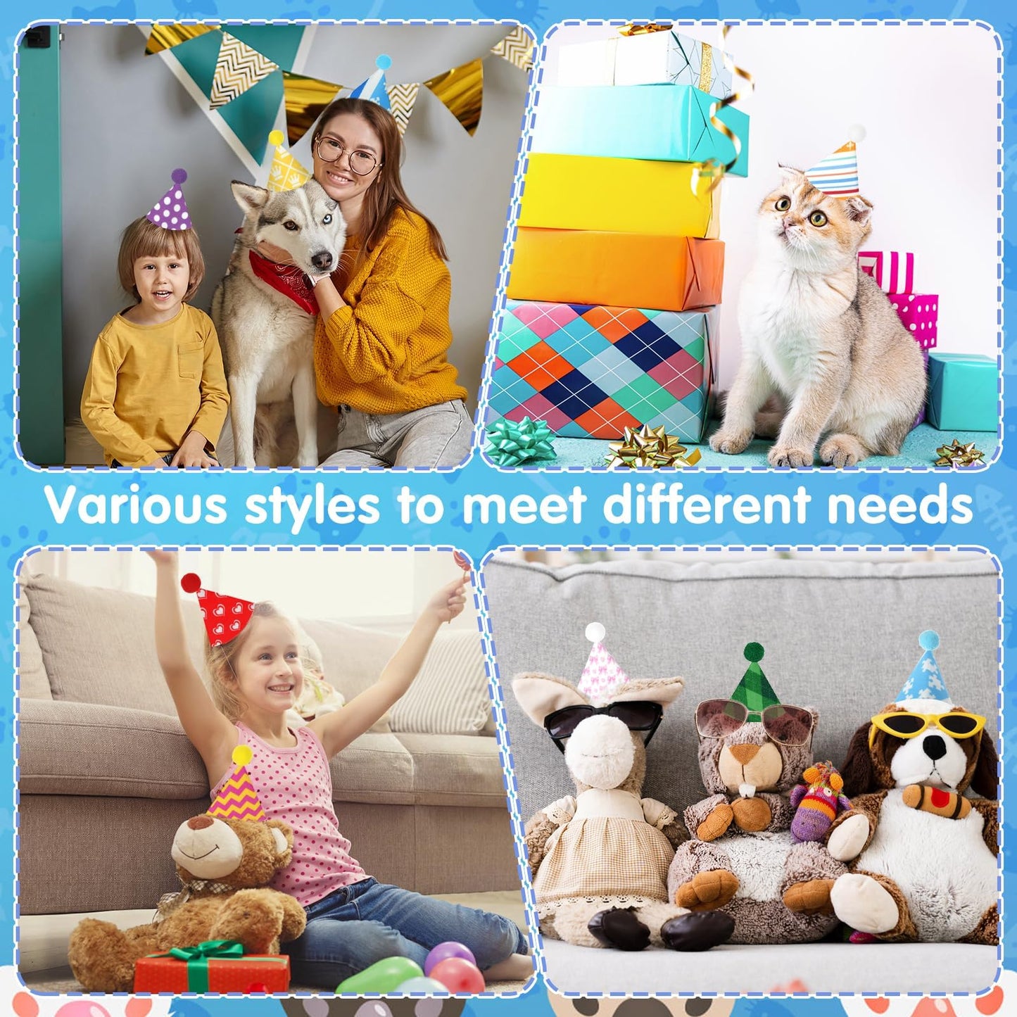 12 Pcs Mini Party Hats for Stuffed Animals Birthday Party Felt Cone Hats Cats Dogs Rabbit Dolls Puppies Assorted Animal Party Decorations