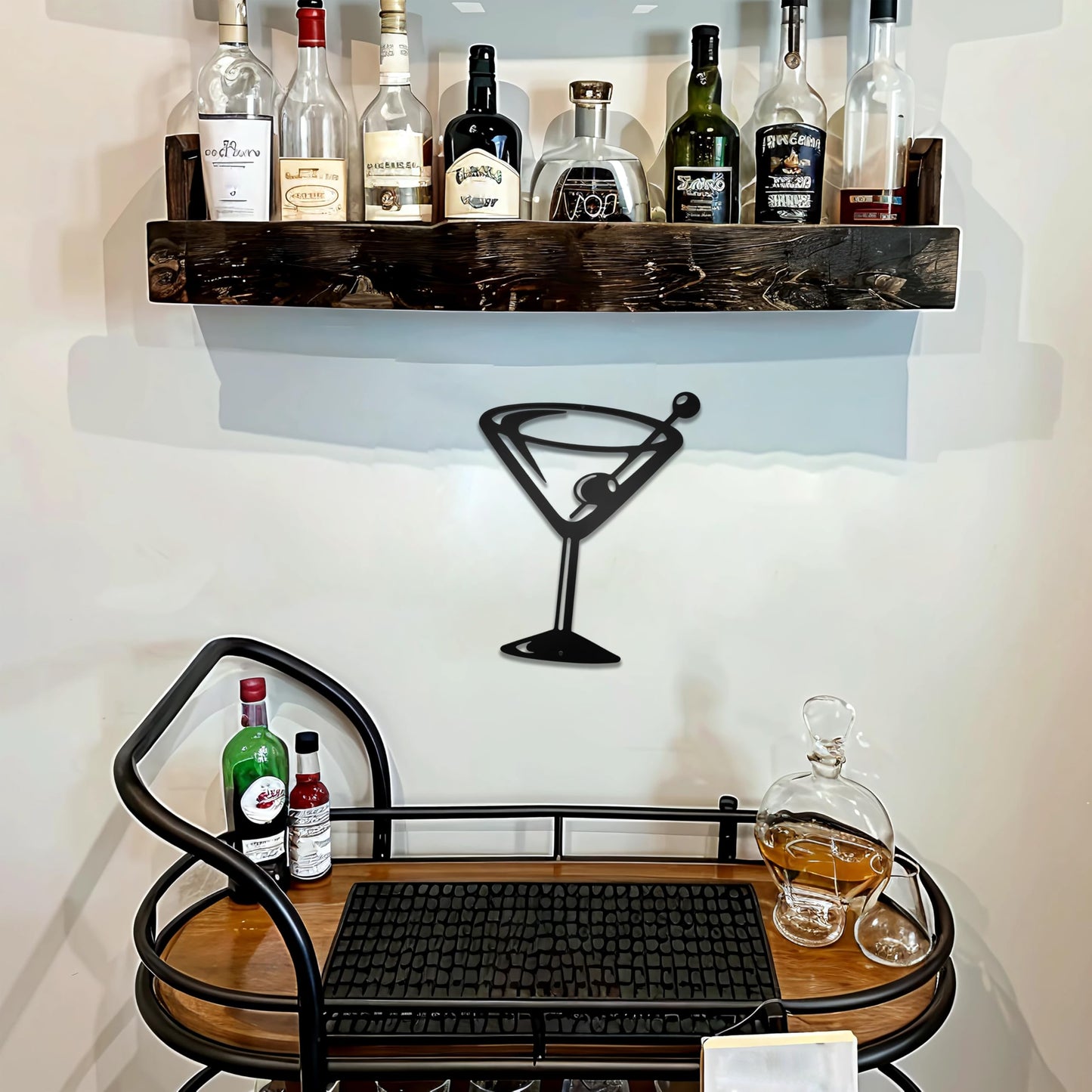 AWISBI Metal Martini Glass Decor, Bar Cart Bourbon Wall Art, Beer Gin Decor For Home Bar, Man Cave, Cafe Pub, Kitchen, Gifts For Alcohol Lovers, Husband, Men Or Boyfriend