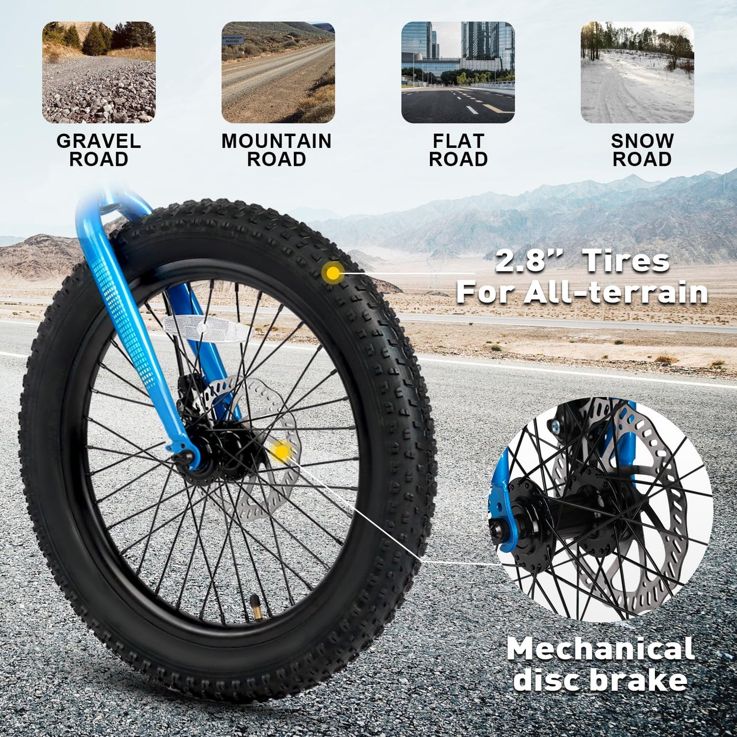 Glerc Mars Kids Mountain Bike, 20 Inch Fat Tire Bike for Teen Ages 6-12 Year Old, Bicycle with 2.8-Inch Wide Tires and 6 Speed Drivetrain, Blue