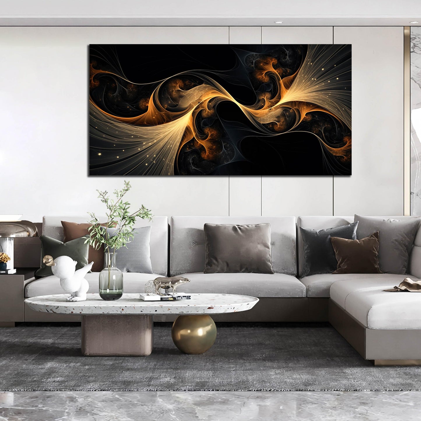 Ouzzlie Large Black Wall Art Abstract Wall Decor Gold Canvas Art Picture Artwork for Living Room Bedroom Office 29" x 59"