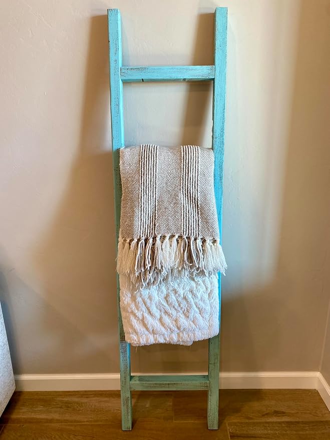 BARNWOODUSA Rustic Farmhouse Decorative Ladder - Our 6 ft Ladder can be Mounted Horizontally or Vertically and is Crafted from Upcycled Wood No Assembly Required Robins Egg Blue