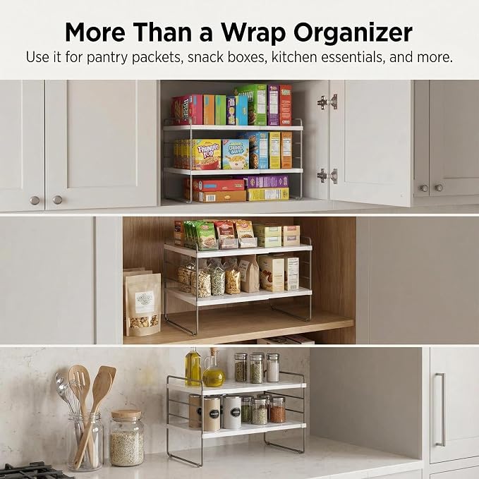 YAN & HIN Kitchen Cabinet Organizer, Expandable Kitchen Aluminum Foil and Plastic Wrap Organizers, Sandwich Storage Bags organizer, bottle storage bag under sink organizer for Pantry Organization