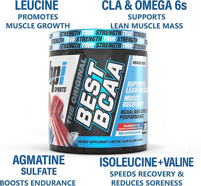 BPI Sports Best BCAA Powder - Muscle Recovery Support - Branched Chain Amino Acids | Building Blocks of Protein and Muscle - Post Workout Recovery ??Hydration ??Rainbow Ice, 30 Servings