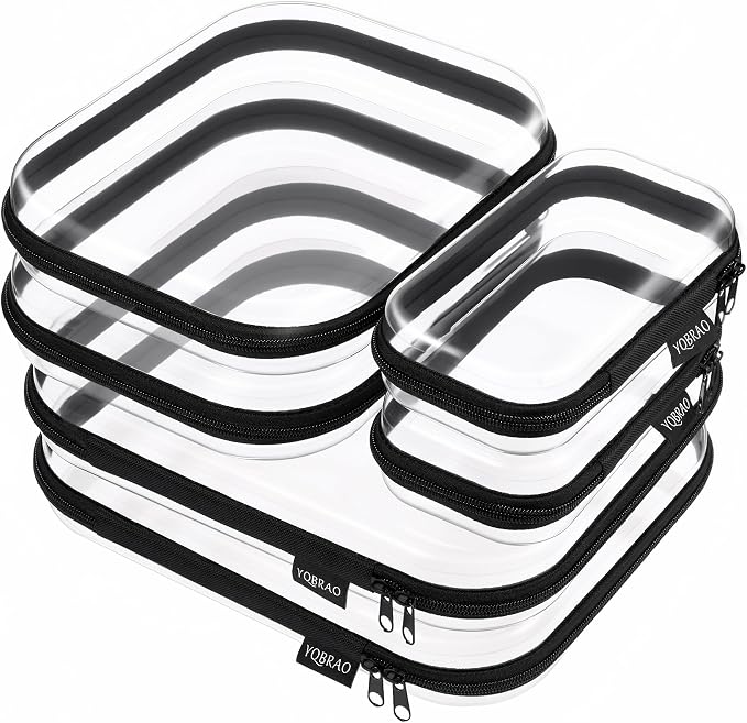 YQBRAO 6 Pack Sleek Black Clear Hard Shell Zipper Case, 1.2mm Heavy Duty Tech & Cosmetic Bags, Crush-Proof Electronic Storage & Makeup Organizer for Travel, Tools & Diaper Bag (2L+2M+2S)
