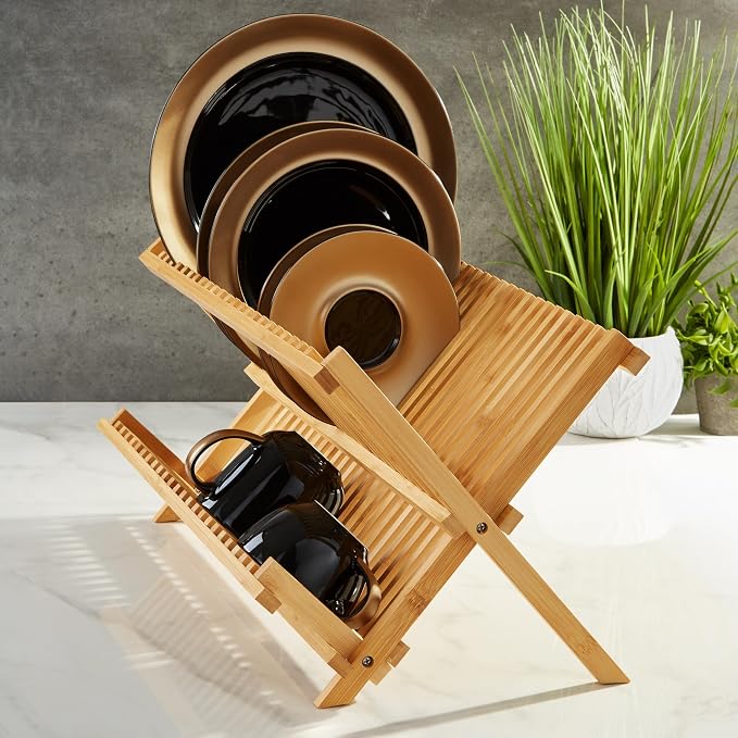 Berghoff Bamboo Plate Rack 20", Light Brown, Durable, Reusable, Drying Rack, Strain Dishes, Lightweight