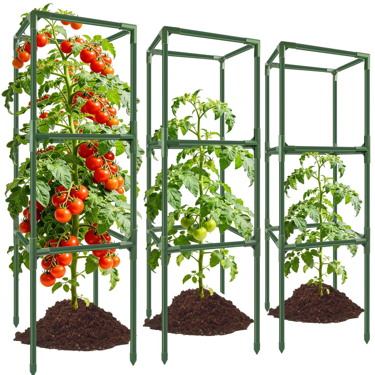 SprintGy 3 Pack Square Tomato Cages, 49'' Tall Heavy Duty Steel Tomato Trellis Kit for Garden, Plant Support Tower Stakes Cucumber Pepper Trellis for Climbing Vegetable Flowers