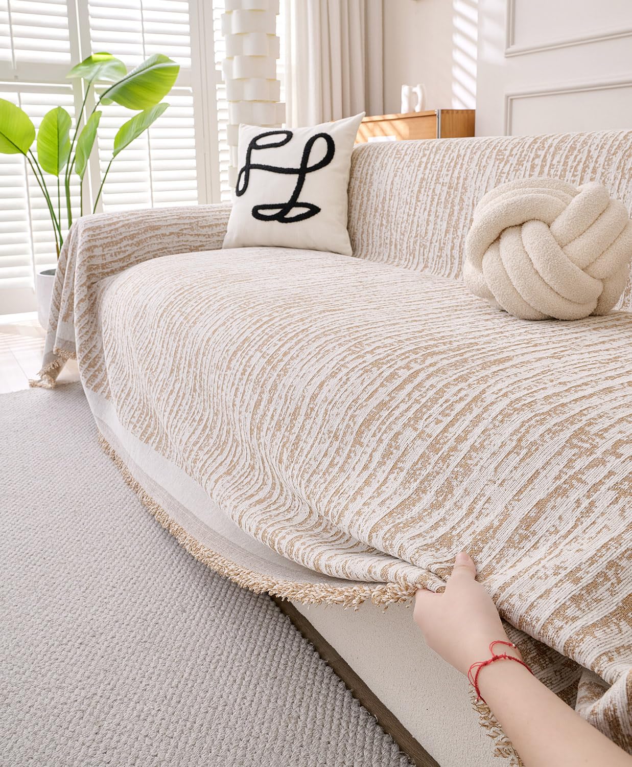 Erke Couch Cover Sheet Blanket, 3-Seat Standard Size Sofa Cushion Slip Covers, L Shape Sectional Furniture Decor Protector, Machine Washable Chenille Slipcover for Pets Dogs Cats