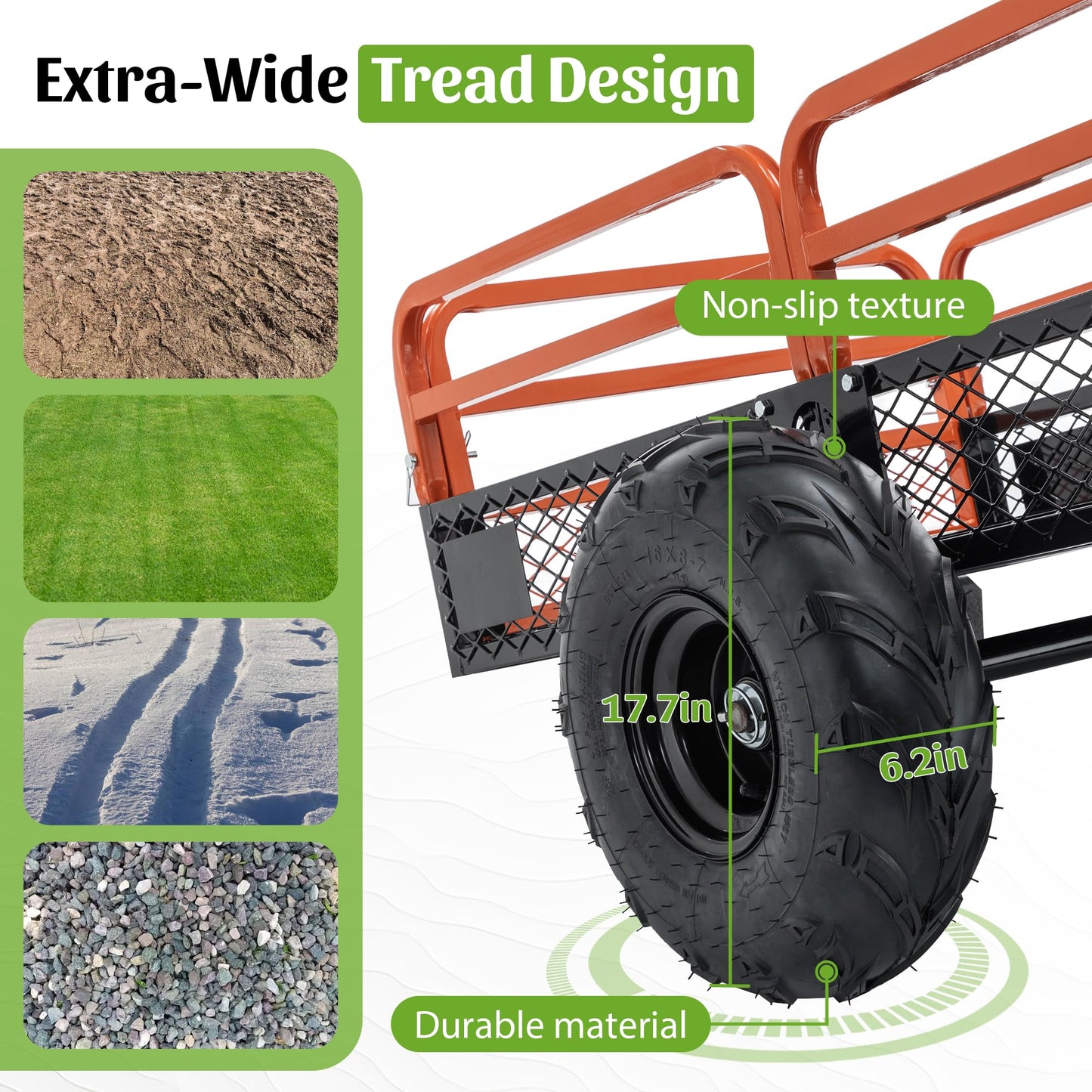 1500LBS Capacity 15 Cubic Feet Dump Cart Trailer, Heavy Duty Tow Behind Hauling Wagon with Dual Control Dumping for ATV UTV, Lawn Tractor and Garden Use