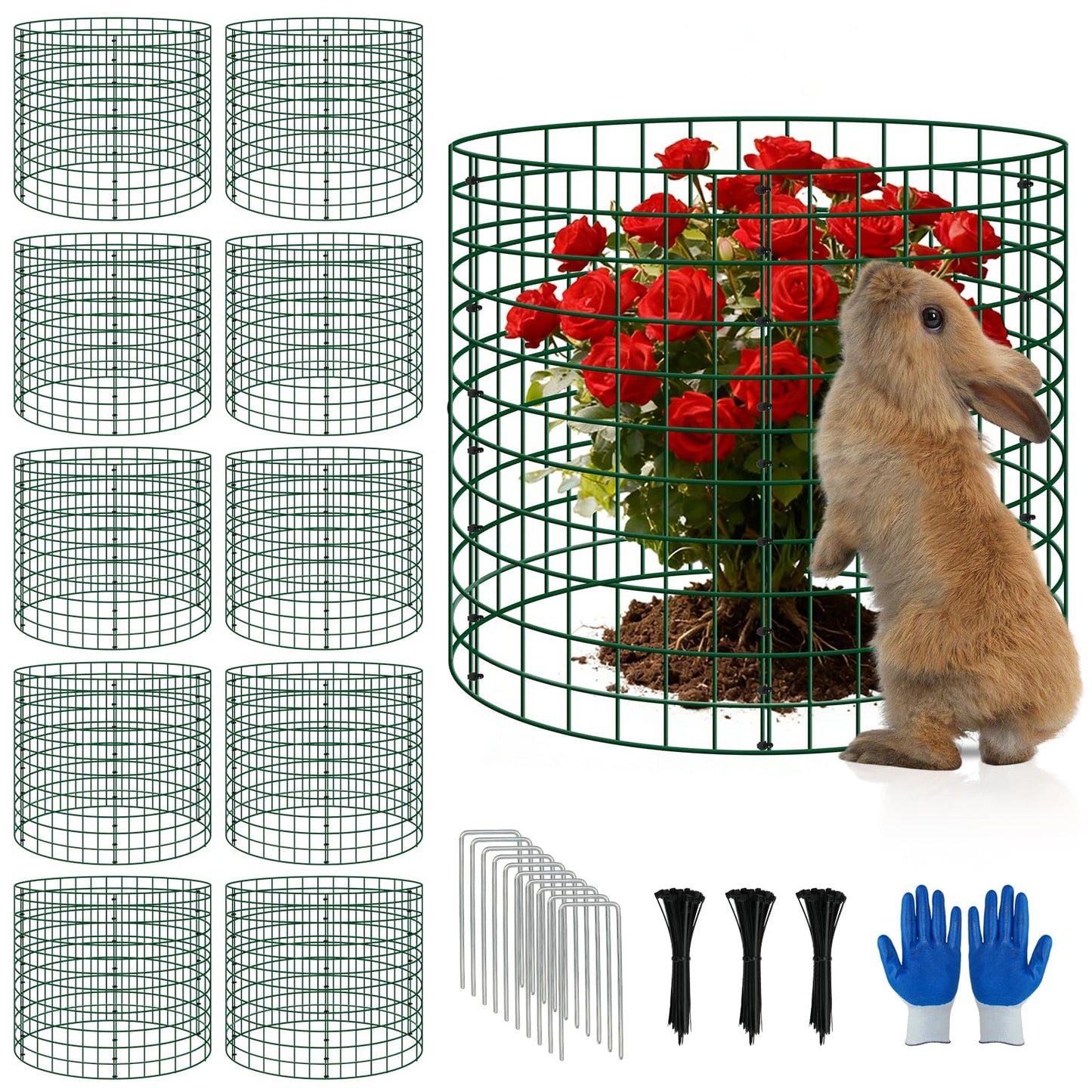 10 Pack Plant Protectors from Animals, 12''x12'' Metal Plant Cages for Outdoor Plants, Garden Plant Protector with Stakes & Zip Ties, Keep Rabbits Squirrels Out, Plant Cage for Flowers Vegetables