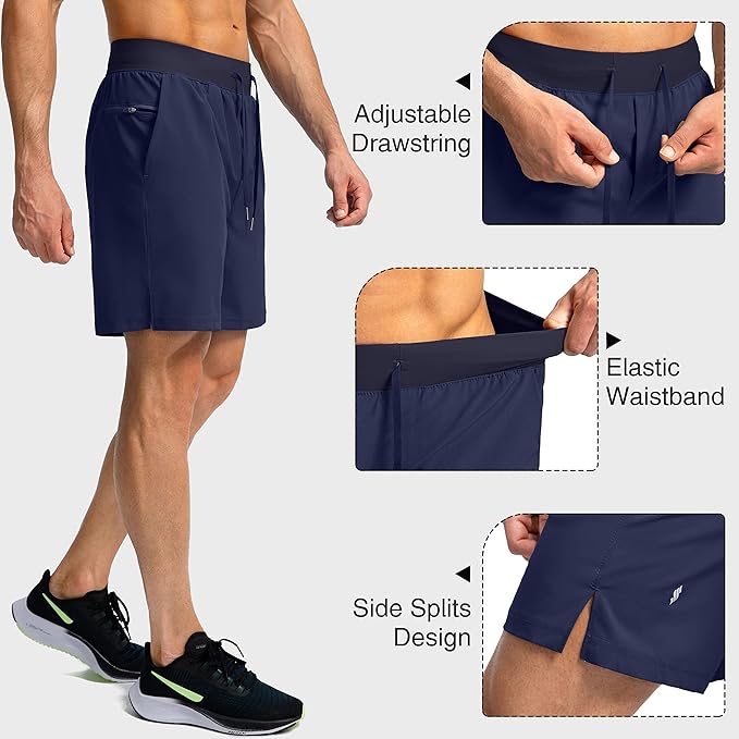 Men's Running Shorts with Zipper Pockets 9 Inch/ 7 Inch / 5 Inch Lightweight Quick Dry Gym Workout Athletic Shorts for Men(7" Inch)
