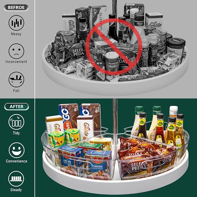 JEISSLIA Lazy Susan Cabinet Organizer Bins for 26"/ 28"/ 32" Diameter Corner Organizer, Plastic Cabinet Storage Bin, 1/8 Wedge - Food Safe, BPA Free, with Non-Slip Pads (for 26" Diameter, 4 Pack)