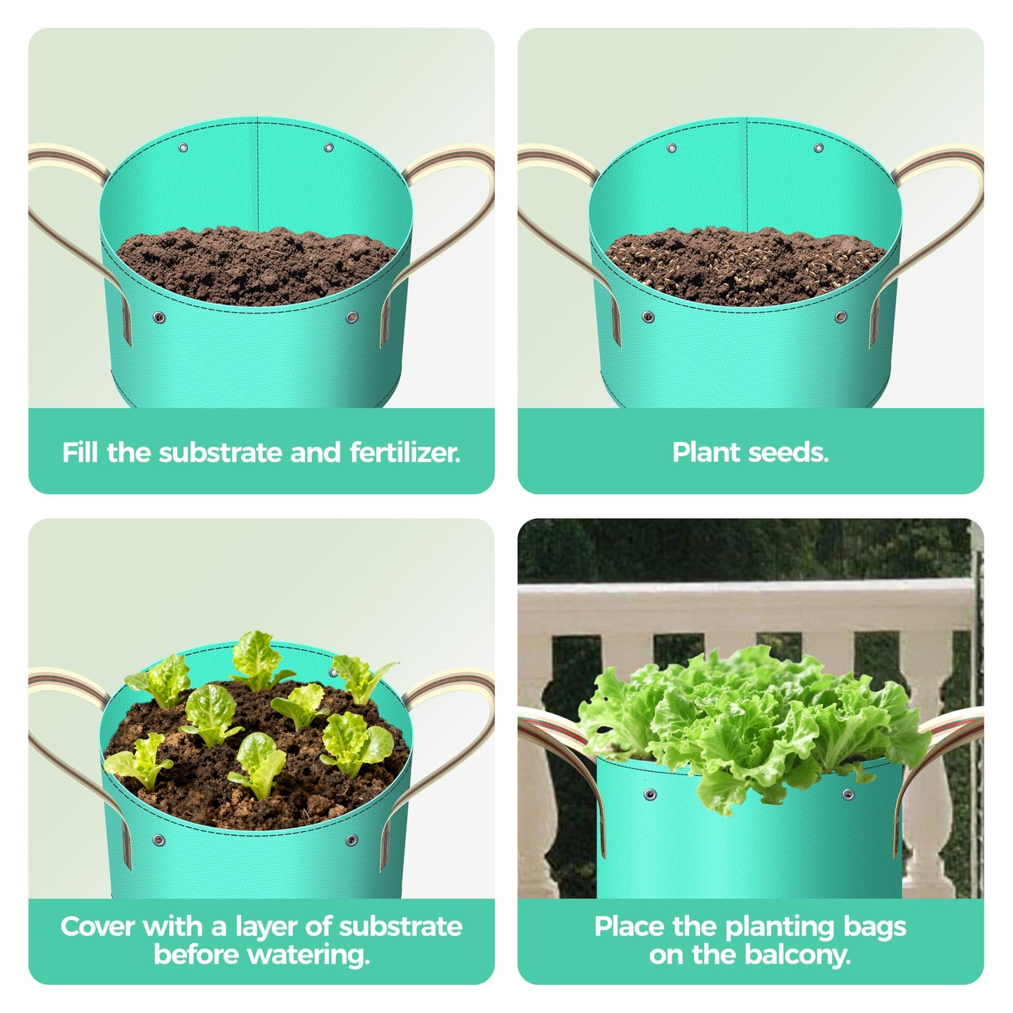 SPONDWILD 7 Pcs 7 Gallon Grow Bags, PE Garden Grow Bags for Plants with Branch-Binding Holes and Bottom Drain Holes, Ideal for Vegetables, Strawberries and Flowers