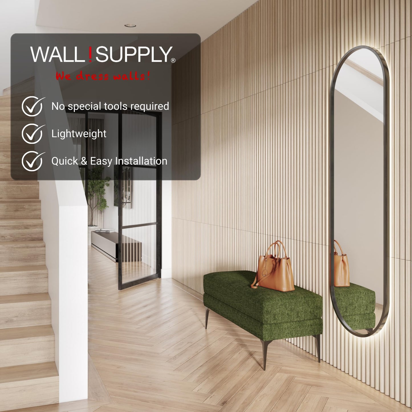 Wall!Supply Ultralight Linari Round Natural HD Printed Wall Panel - 3D EPS Foam Wall Panels - Easy DIY Installation - Natural Wood Look Finish - Set of 4 Panels (24.97 sq ft)