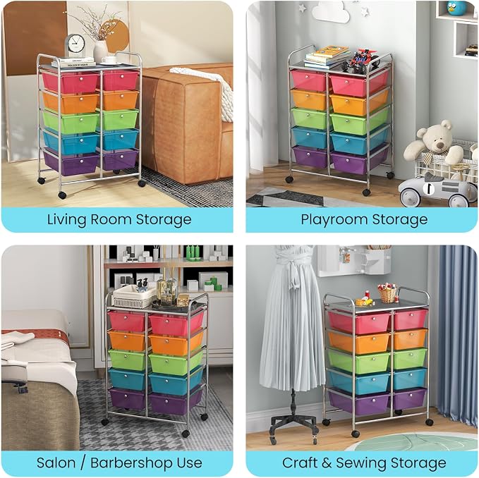 Giantex 10 Drawers Rolling Cart, Classroom Organizers, Storage Cart with Wheels, for Teacher Office Home School Supplies Tool Craft Art Paper